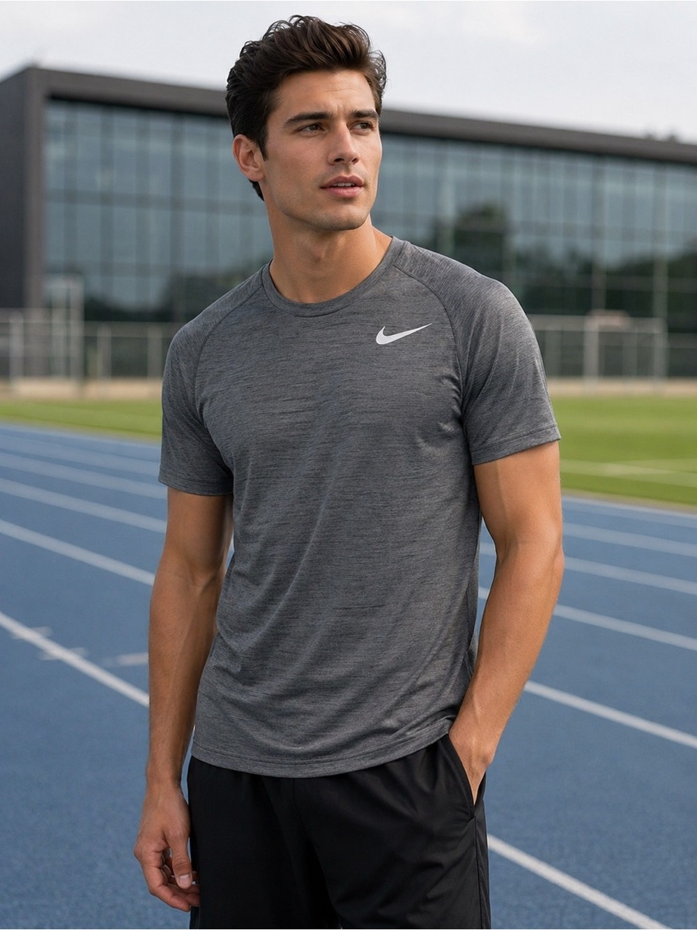 Nike - Gray Heather - Dri-FIT Short Sleeve Athletic Shirt - S